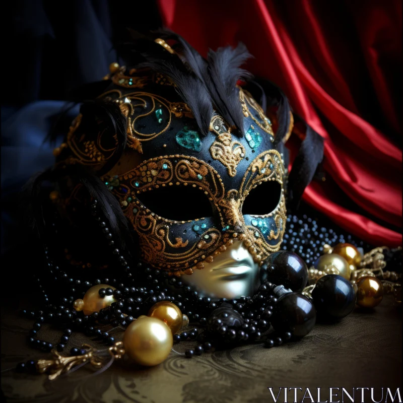 AI ART Beaded Masquerade Mask - A Mysterious Beauty in Dark Hues