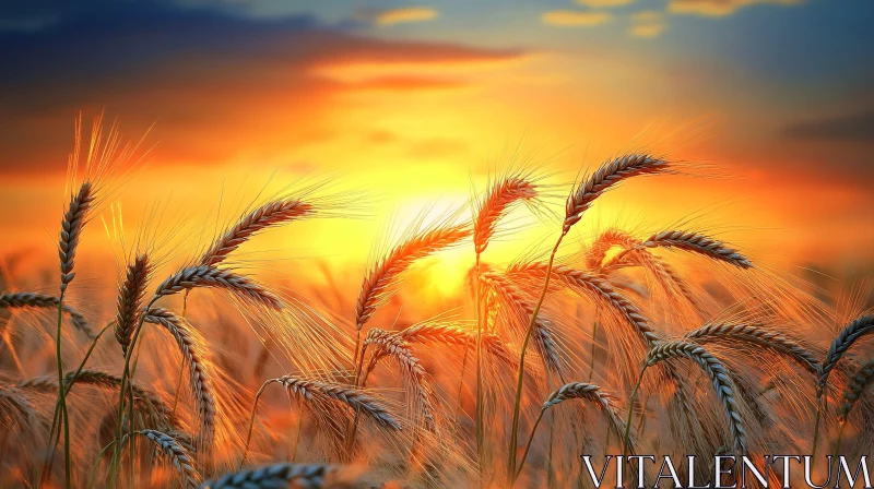 Sunset Over Wheat Field