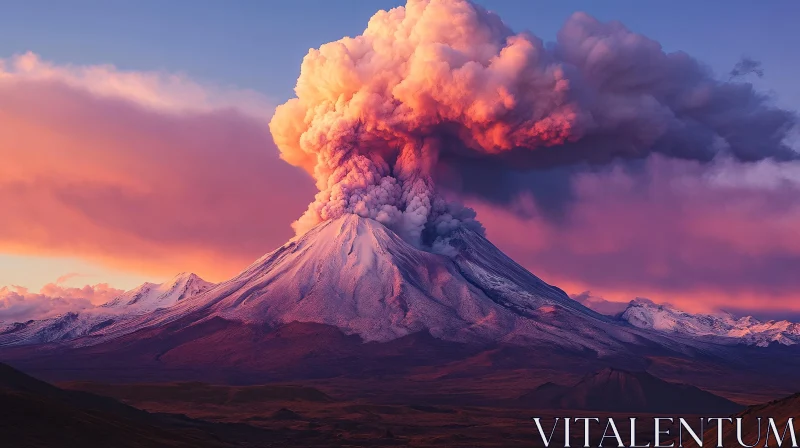 AI ART Volcano Erupting Amidst Majestic Mountains