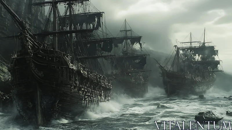 Haunting Pirate Ships in Fog