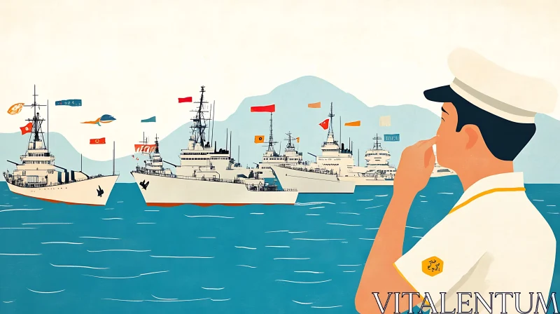 Navy Officer and Fleet Illustration