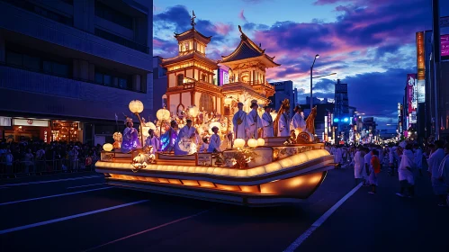 Traditional Festival Float Under a Twilight Sky