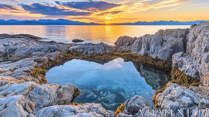 Serene Coastal Sunset with Natural Rock Pool