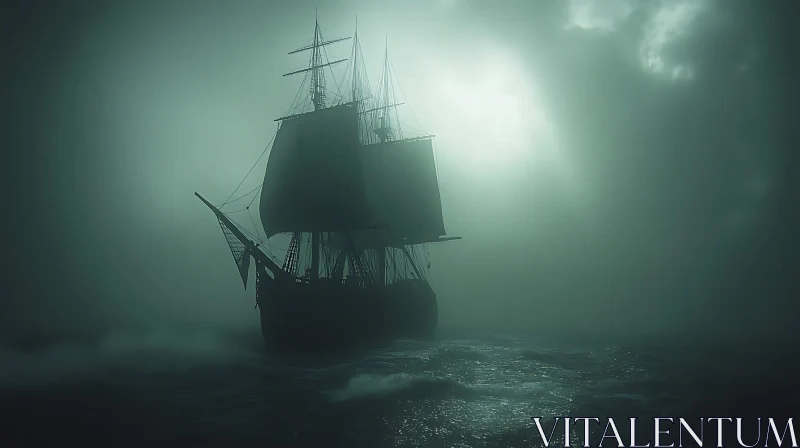 AI ART Haunted Vessel in Foggy Waters