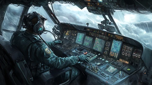 Pilot in Advanced Aircraft Cockpit