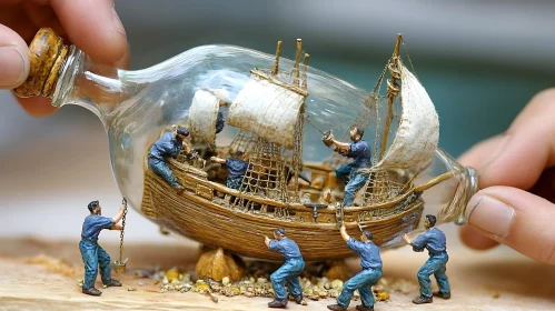 Handmade Ship Model in Glass Bottle