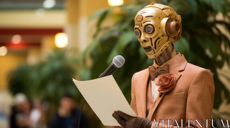 Public Speaking Robot in Light Orange and Gold AI Image