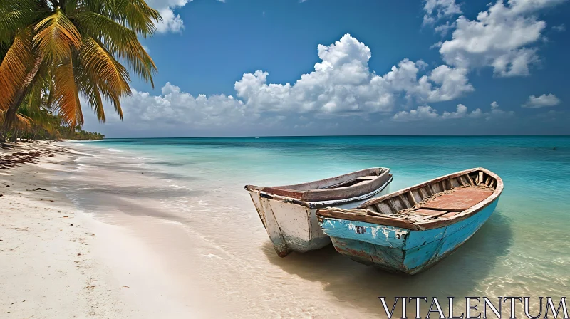 Tropical Paradise with Boats on Pristine Beach AI Image