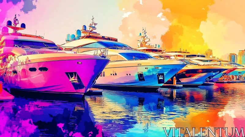 Vibrant Luxury Yachts at Sunset AI Image