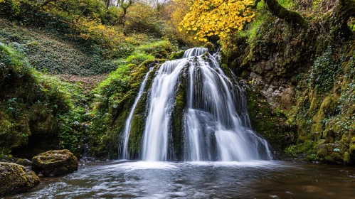 Tranquil Forest Waterfall in Autumn