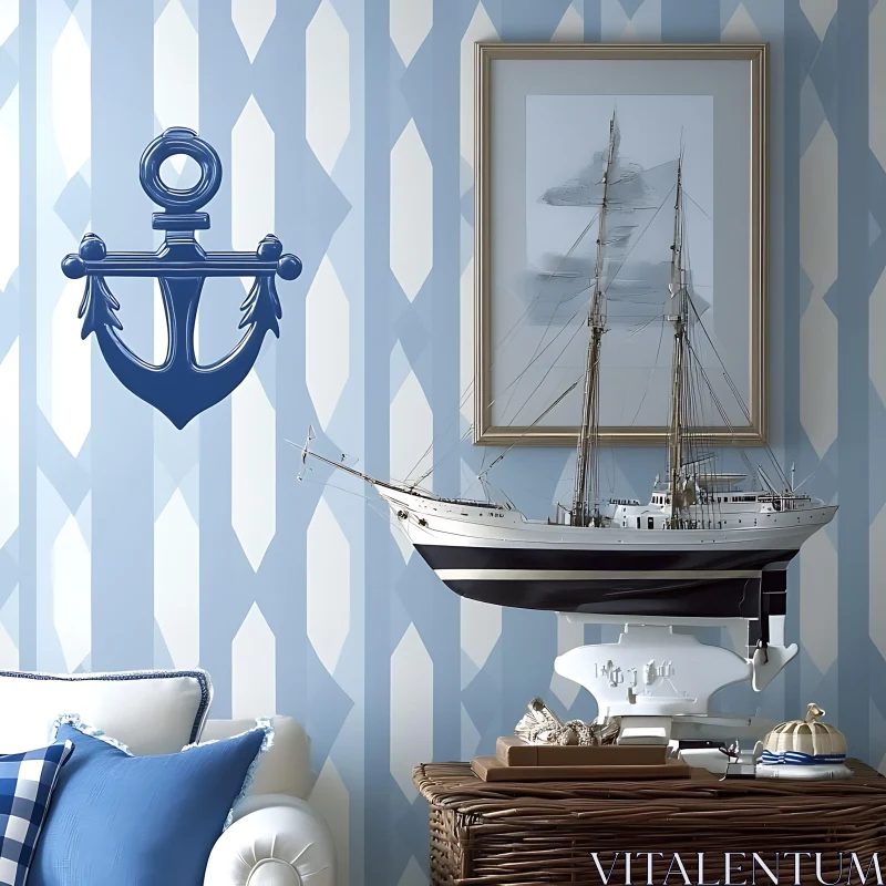 Interior Nautical Decor With Ship and Anchor AI Image