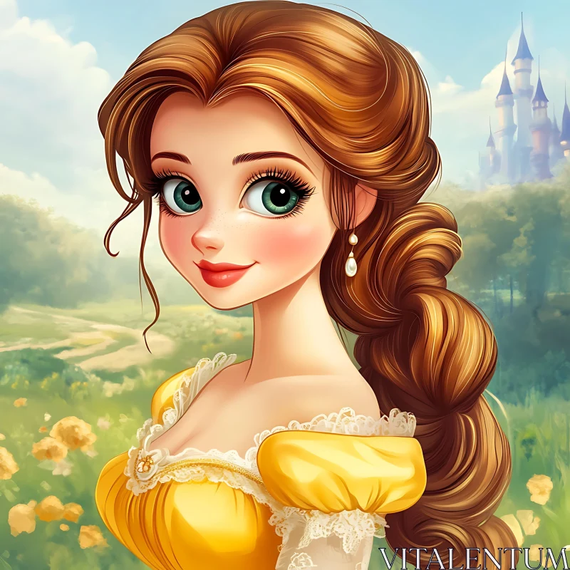 AI ART Beautiful Fantasy Princess in a Yellow Dress