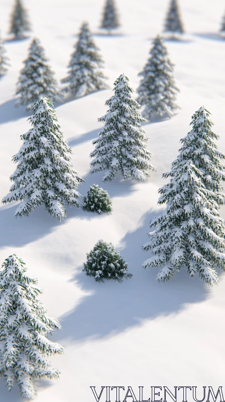 Peaceful Winter Scene with Snowy Trees AI Image