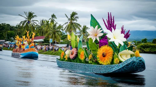 Floral Boat Parade in Tropical Landscape