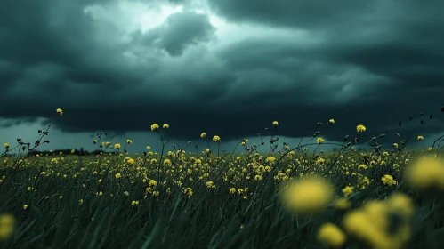 Yellow Flowers in Stormy Weather