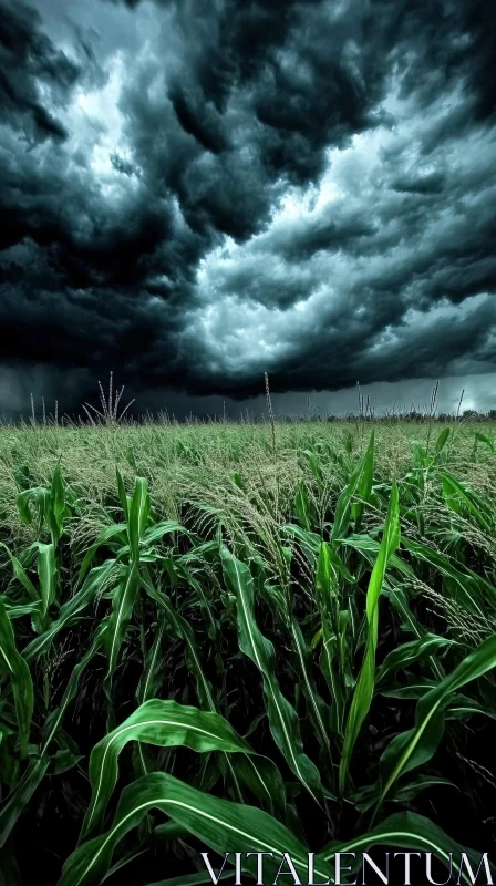 AI ART Menacing Clouds Above a Green Cornfield