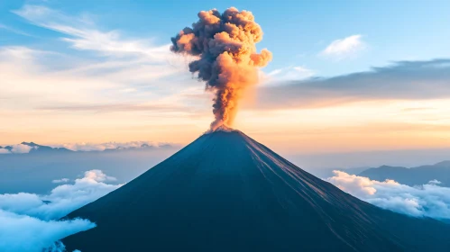 Volcanic Eruption Amidst Sunrise Tranquility