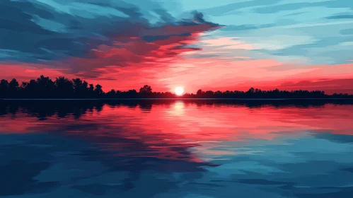 Vivid Sunset Reflections on a Peaceful Lake