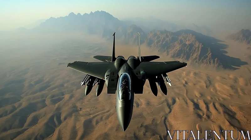 Jet Soaring Over Desert Mountains AI Image