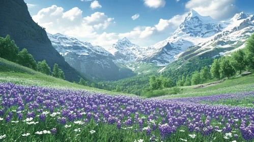 Majestic Mountains with Flowering Meadow