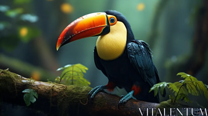 Tropical Toucan on Jungle Branch: A Realistic Rendering AI Image