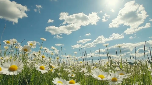 Sunny Day in a Daisy Field