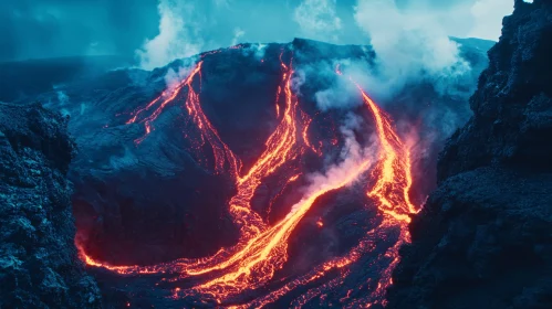 Erupting Volcano with Lava Flow