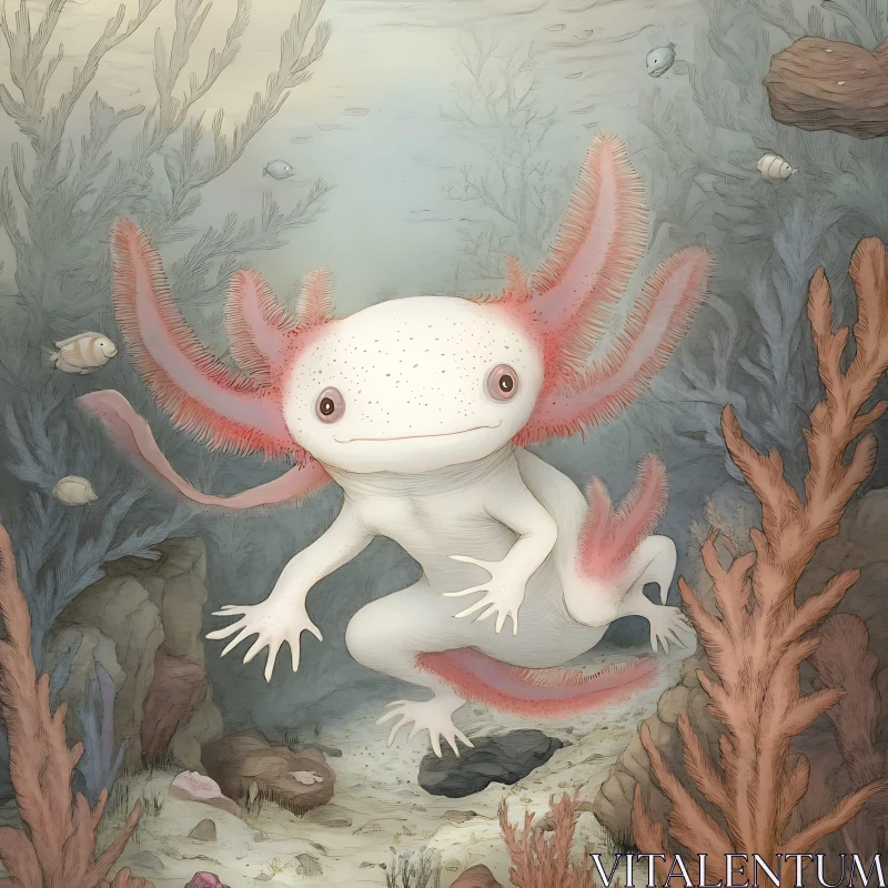 AI ART Enchanting Axolotl in Serene Underwater World