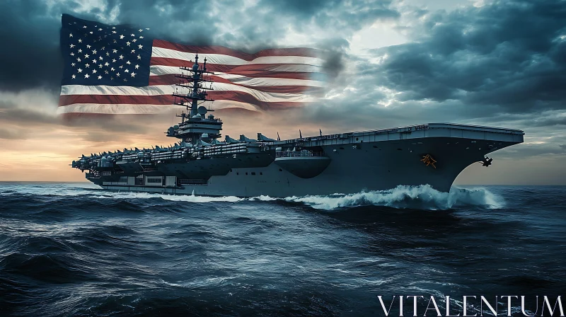 Aircraft Carrier Sailing Under American Flag AI Image