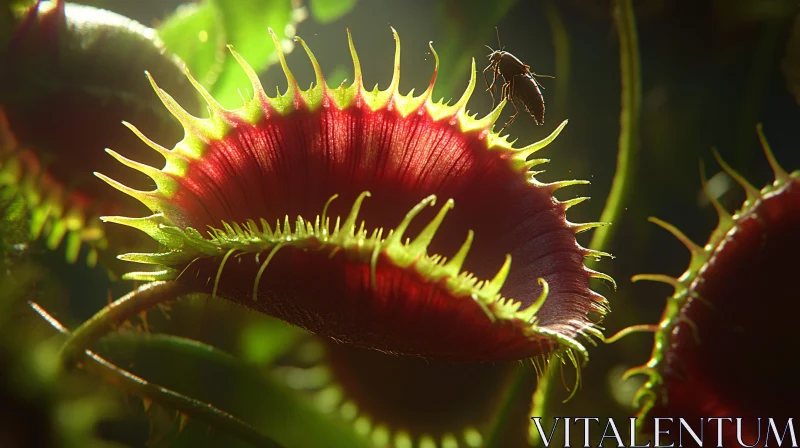 AI ART Macro View of Carnivorous Plant in Action