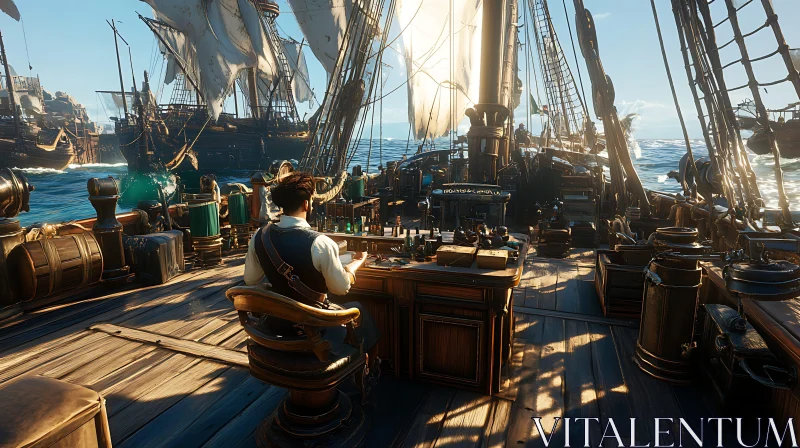 Bustling Sailing Ship Deck Scene AI Image