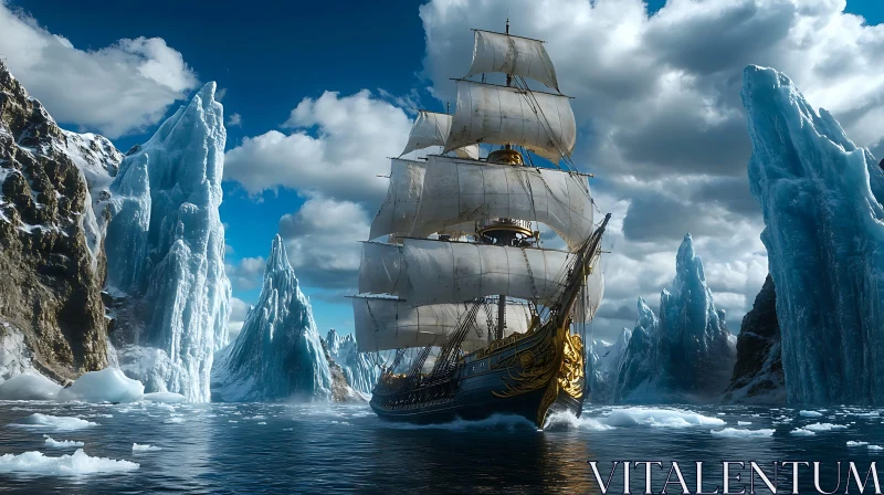 AI ART Sailing Ship in Icy Waters