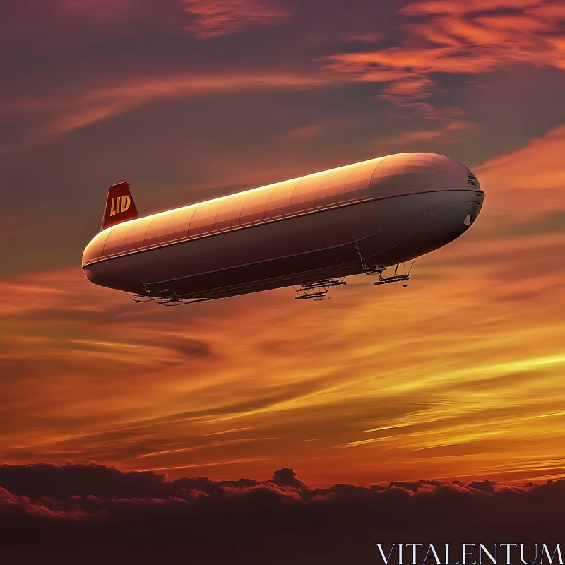 Streamlined Airship in a Golden Sunset AI Image