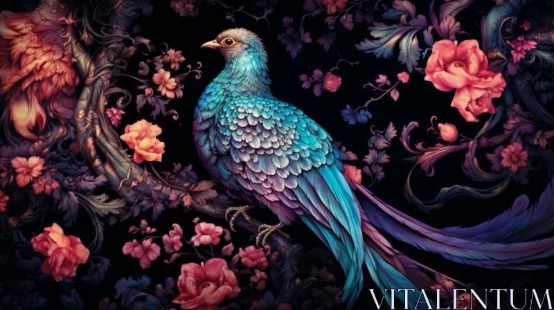 Pheasant Bird Amidst Colorful Flowers: An Artistic Masterpiece AI Image