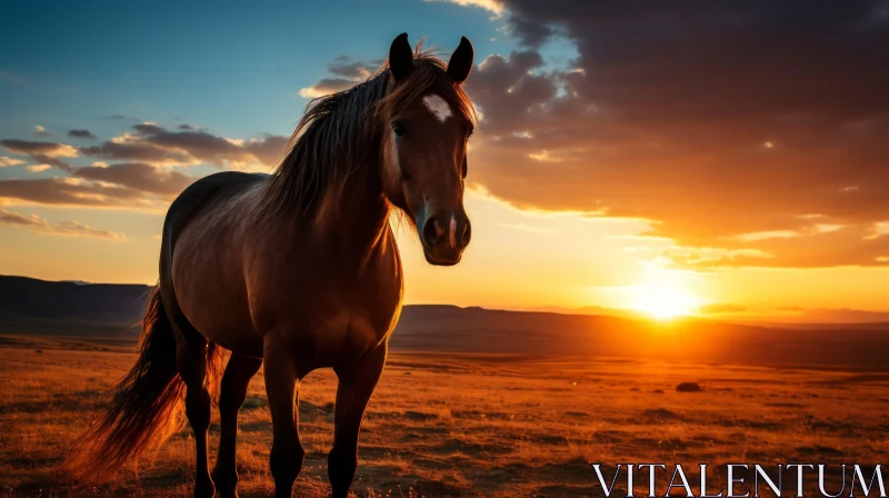 Spectacular Horse Field Backdrop at Sunset AI Image