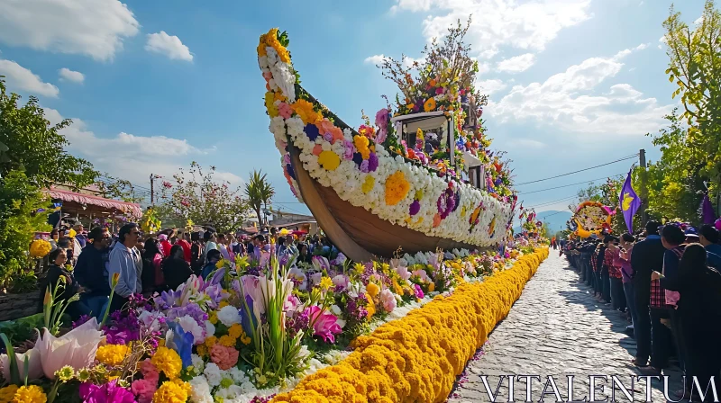 Colorful Flower Festival Scene with Elaborate Float AI Image