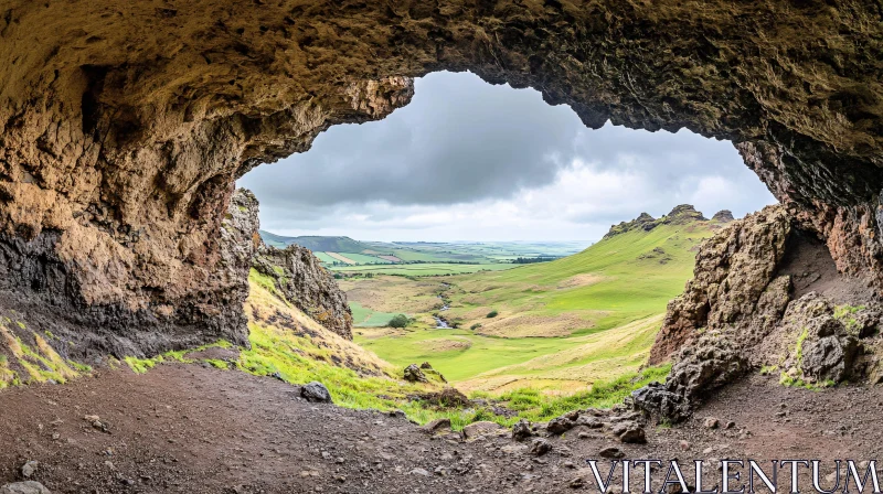 Cave View of a Verdant Valley AI Image