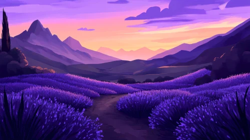 Lavender Fields and Sunset