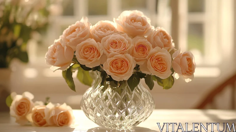 Peach Roses in a Vase AI Image