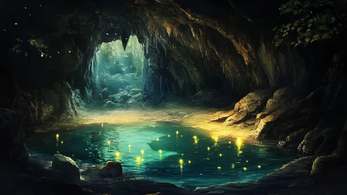 Mystical Underground Cave with Glowing Lights