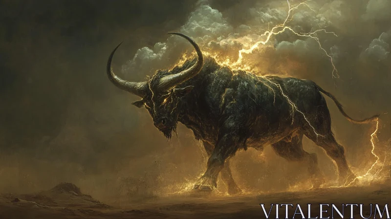 Electrified Bull Amidst Storm AI Image