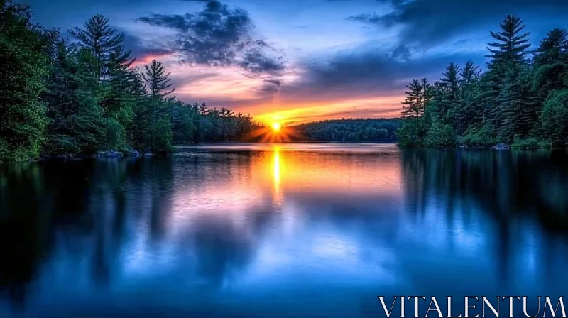 Sunset Reflection on a Calm Lake AI Image