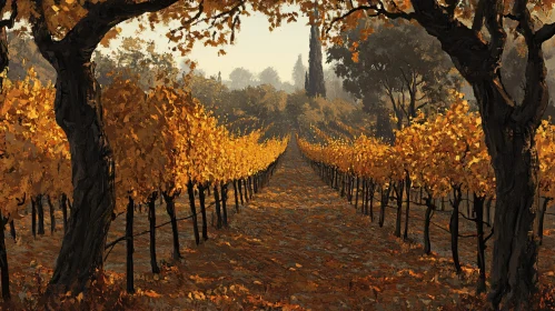 Fall Vineyard Scene with Golden Foliage