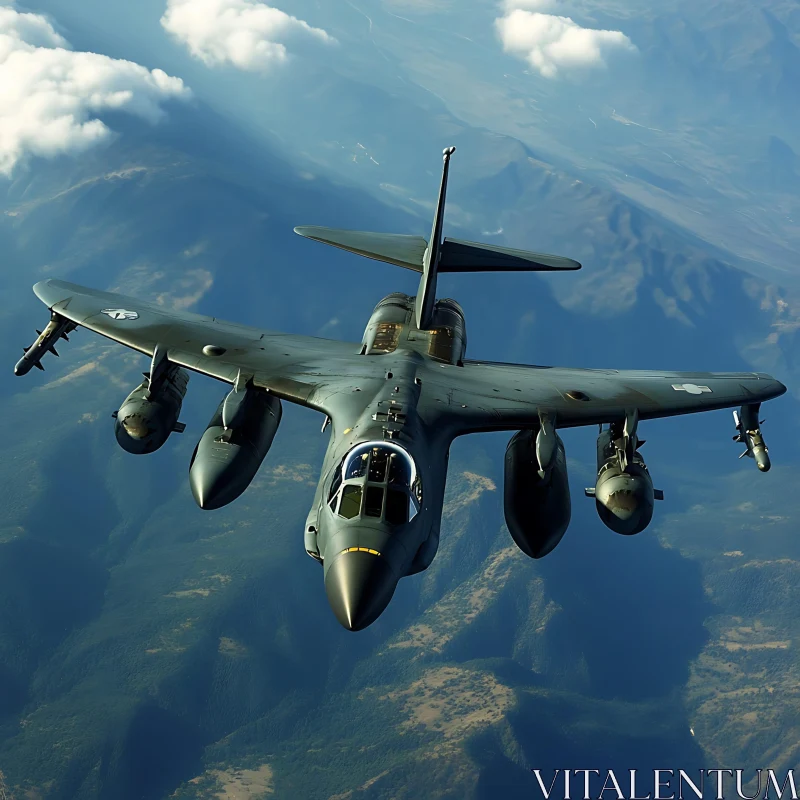 Aerial View of Military Jet in Flight AI Image