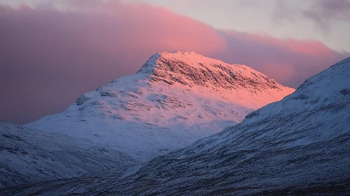 Pink Twilight Illuminating Snowy Mountain Peaks