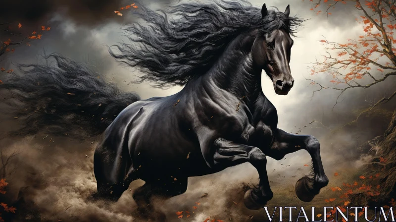 Explosive Wildlife Art: Black Horse in Action AI Image