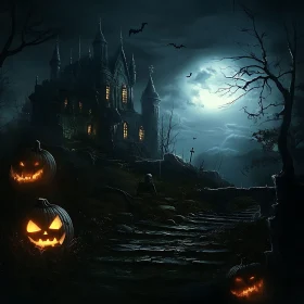 Spooky Haunted Castle with Halloween Elements