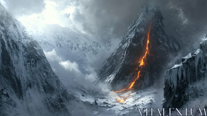 AI ART Fiery Lava Flow in Icy Mountains