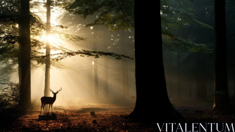Majestic Deer in Sunlit Forest - A Fairy Tale Scene AI Image