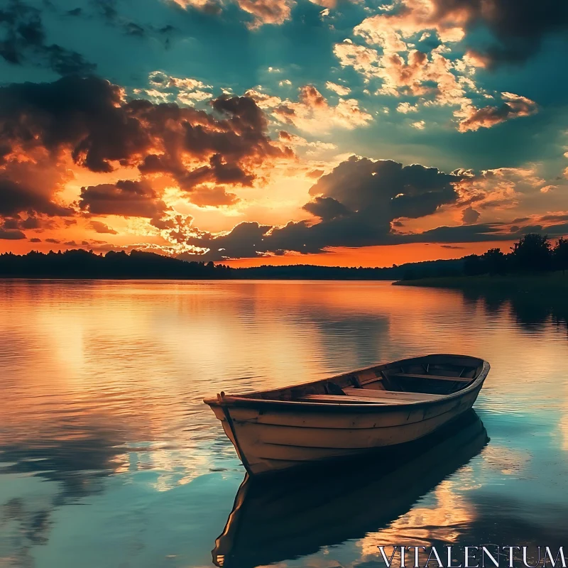 Peaceful Boat Scene on a Lake at Sunset AI Image